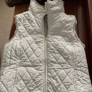 White reversible faux fur vest